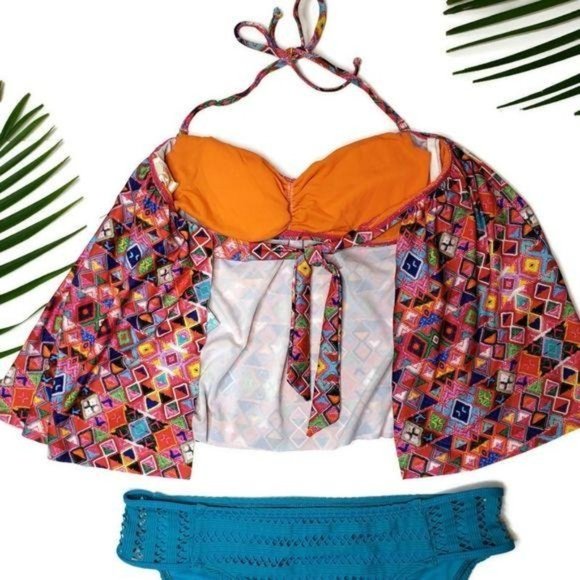 Eco peace by aqua green NWT sweetheart bikini tankini geometric top size medium - Picture 4 of 6